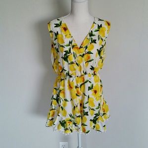 NWT Lemons Short Romper with Poms and Deep V-neck